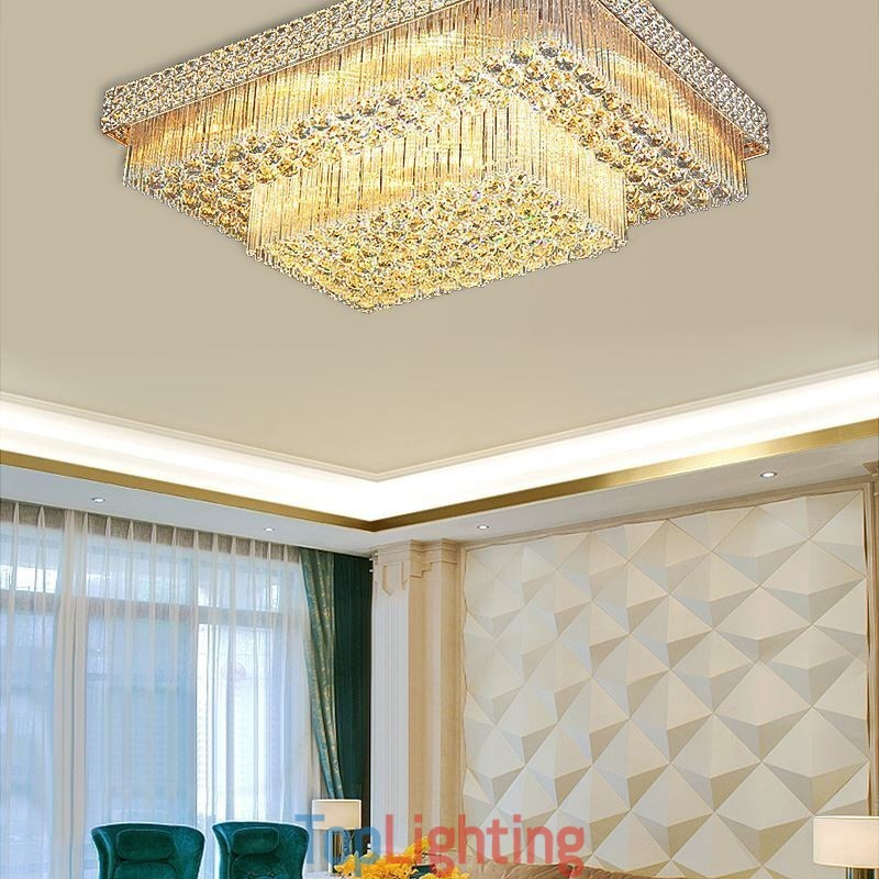 European Flush Mount Square Crystal Chandelier