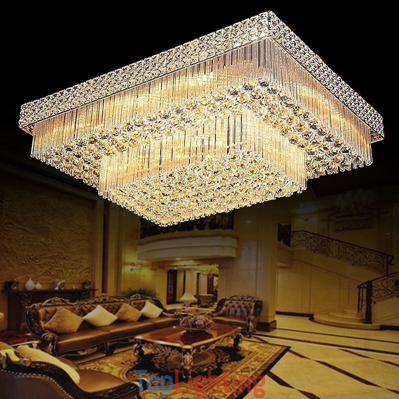 European Flush Mount Square Crystal Chandelier