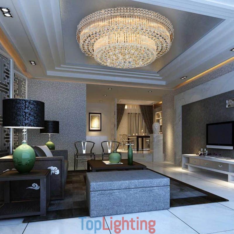 Modern Crystal Chandelier Round Flush Mounted