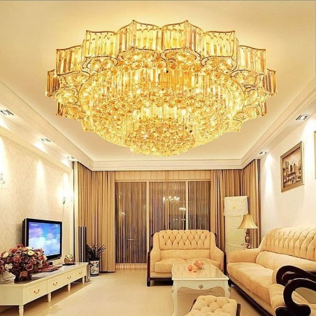 Elegant Flush Mounted Round Crystal Chandelier Flower Shaped Elegant Flush Mounted Round Crystal Chandelier Flower Shaped