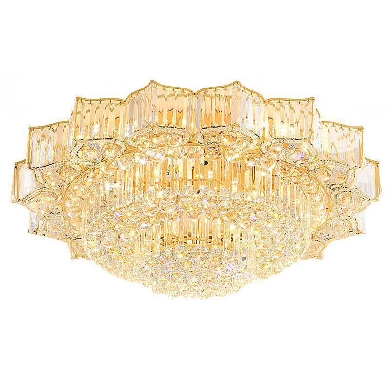 Elegant Flush Mounted Round Crystal Chandelier Flower Shaped