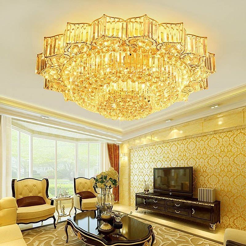 Elegant Flush Mounted Round Crystal Chandelier Flower Shaped