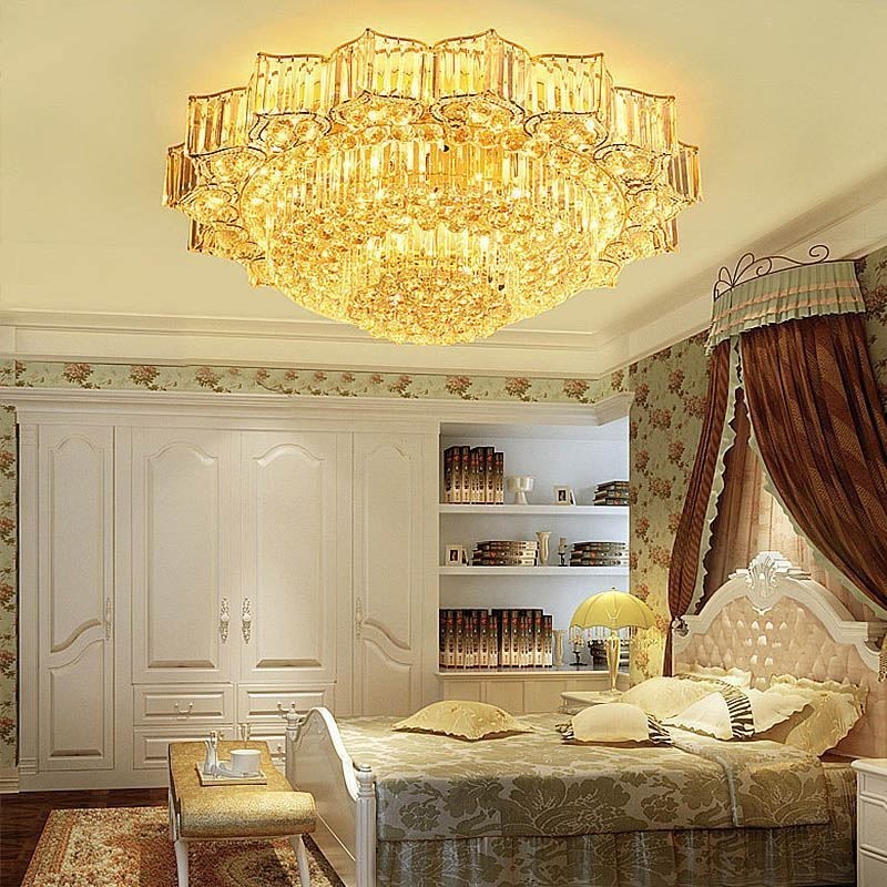 Elegant Flush Mounted Round Crystal Chandelier Flower Shaped
