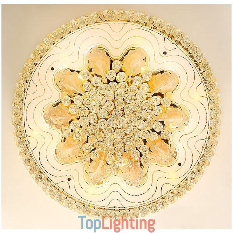 Graceful Flush Mounted Light Gold Crystal Ceiling Light