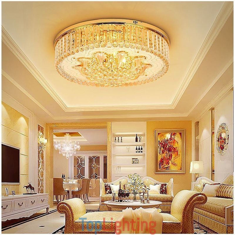 Graceful Flush Mounted Light Gold Crystal Ceiling Light
