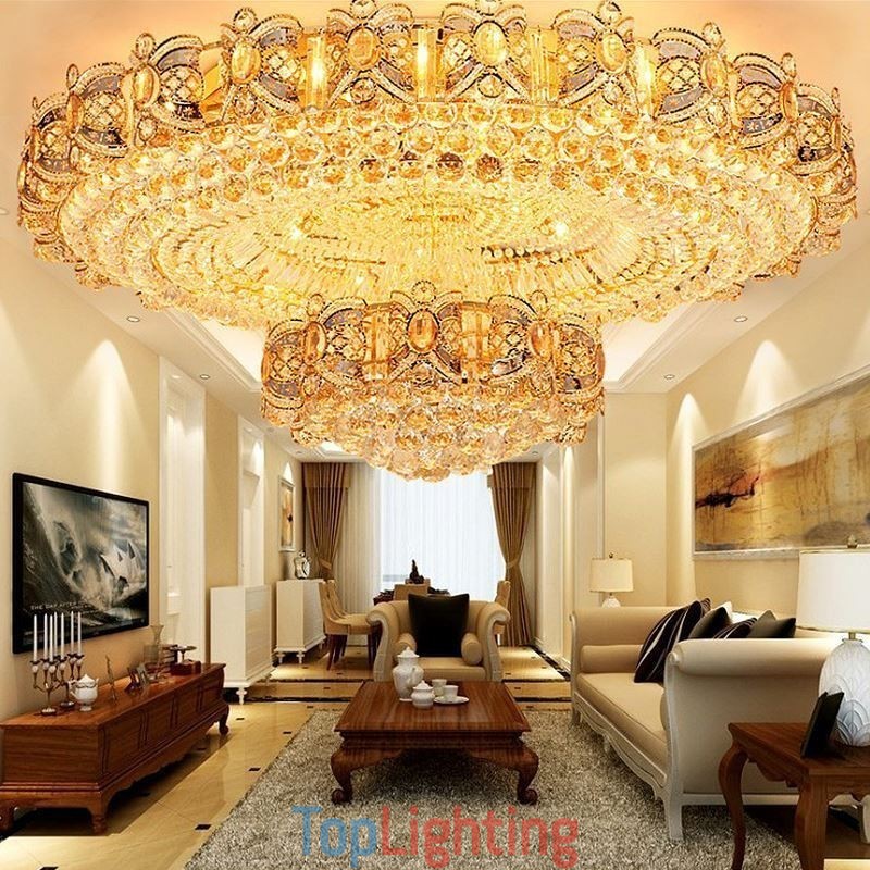 Modern Gold Crystal Ceiling Light Round Flush Mount Lighting