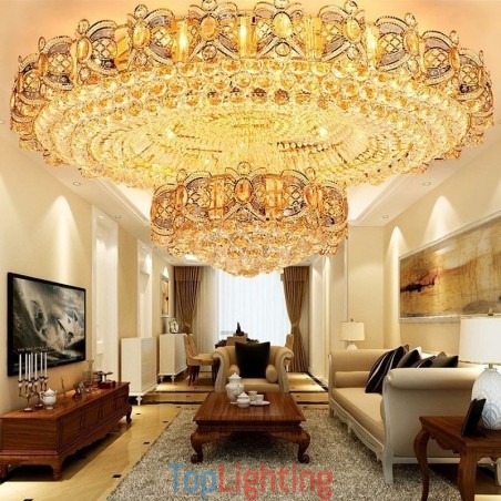 Modern Gold Crystal Ceiling Light Round Flush Mount Lighting Modern Gold Crystal Ceiling Light Round Flush Mount Lighting