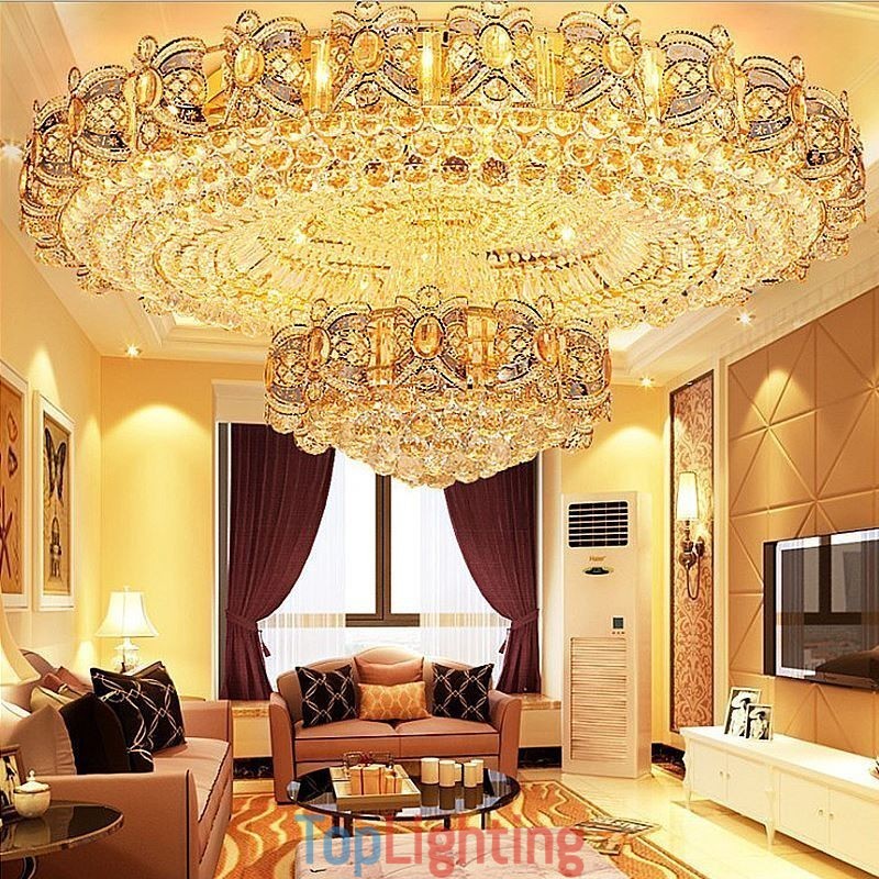 Modern Gold Crystal Ceiling Light Round Flush Mount Lighting