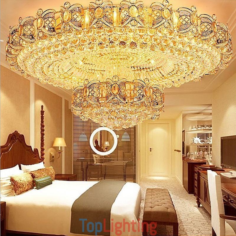 Modern Gold Crystal Ceiling Light Round Flush Mount Lighting
