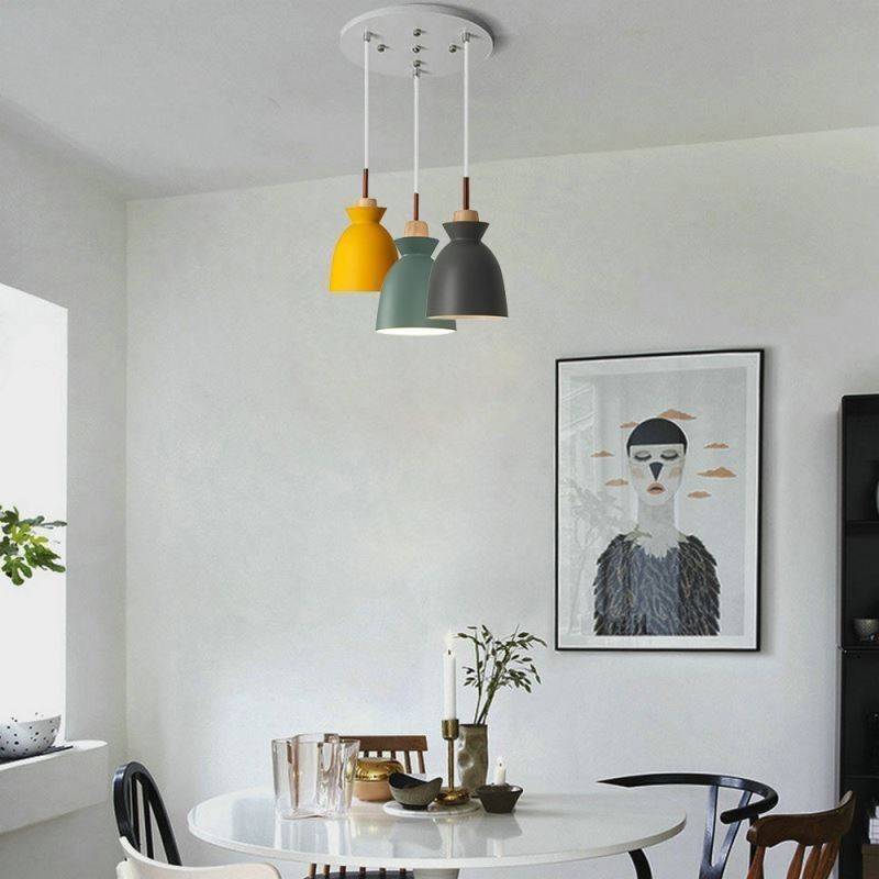 Nordic Simple Macaron Pendant Light Iron Arti Three Lights
