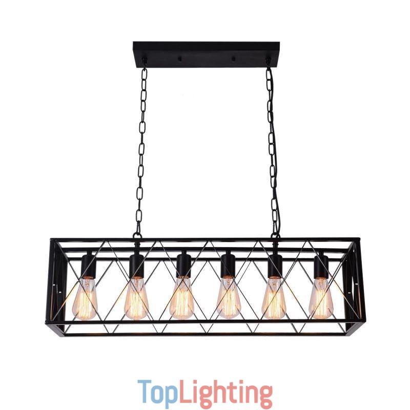 Rustic Rectangular Pendant Light 6 Light Farmhouse Hanging Light