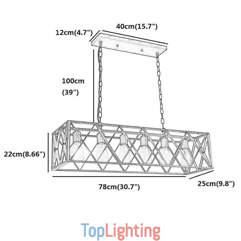 Rustic Rectangular Pendant Light 6 Light Farmhouse Hanging Light