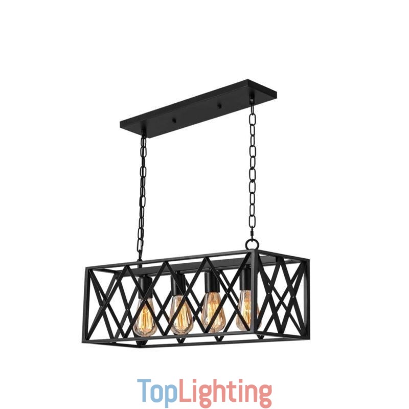 Rustic Rectangular Pendant Light 4 Light Farmhouse Hanging Light