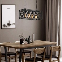 Rustic Rectangular Pendant Light 4 Light Farmhouse Hanging Light
