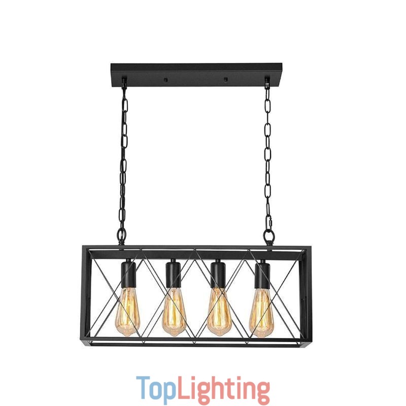 Rustic Rectangular Pendant Light 4 Light Farmhouse Hanging Light