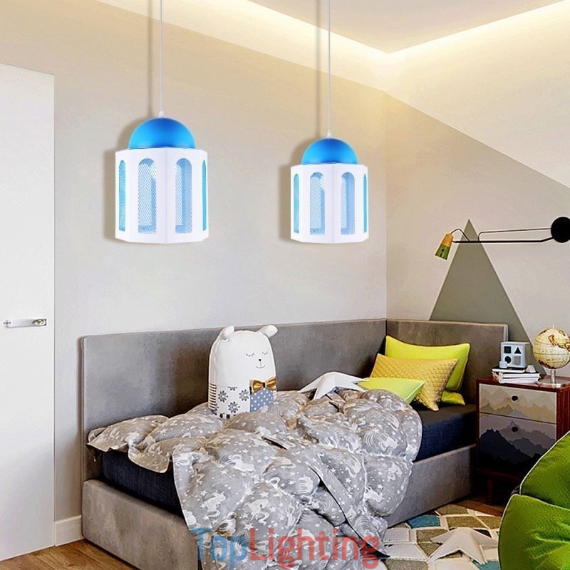 Castle Shaped Pendant Light Modern Blue and White Color Light