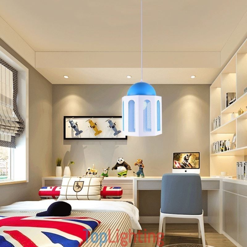 Castle Shaped Pendant Light Modern Blue and White Color Light