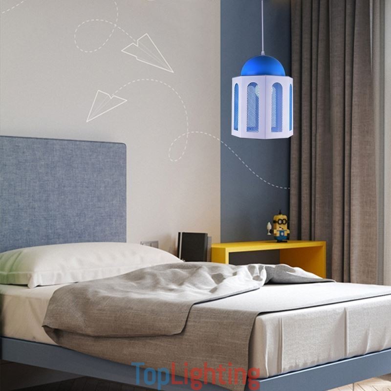 Castle Shaped Pendant Light Modern Blue and White Color Light