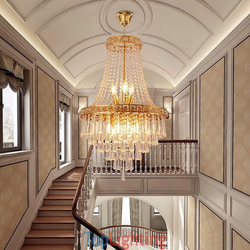 Modern Crystal Chandelier Contemporary Elegant Ceiling Light Fixture Duplex Stair
