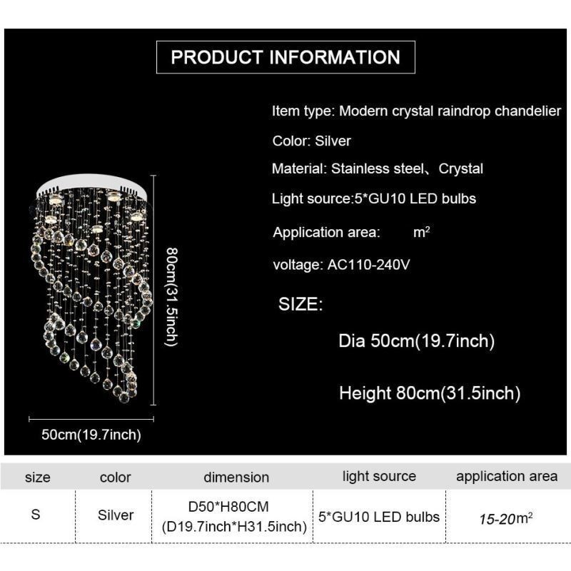 Modern Crystal Chandelier Round Raindrop Ceiling Light