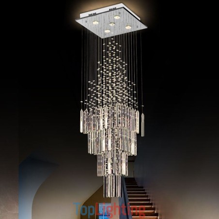 Modern Square Crystal Chandelier Contemporary Elegant Ceiling Light Fixture Duplex Stair Modern Square Crystal Chandelier Contemporary Elegant Ceiling Light Fixture Duplex Stair