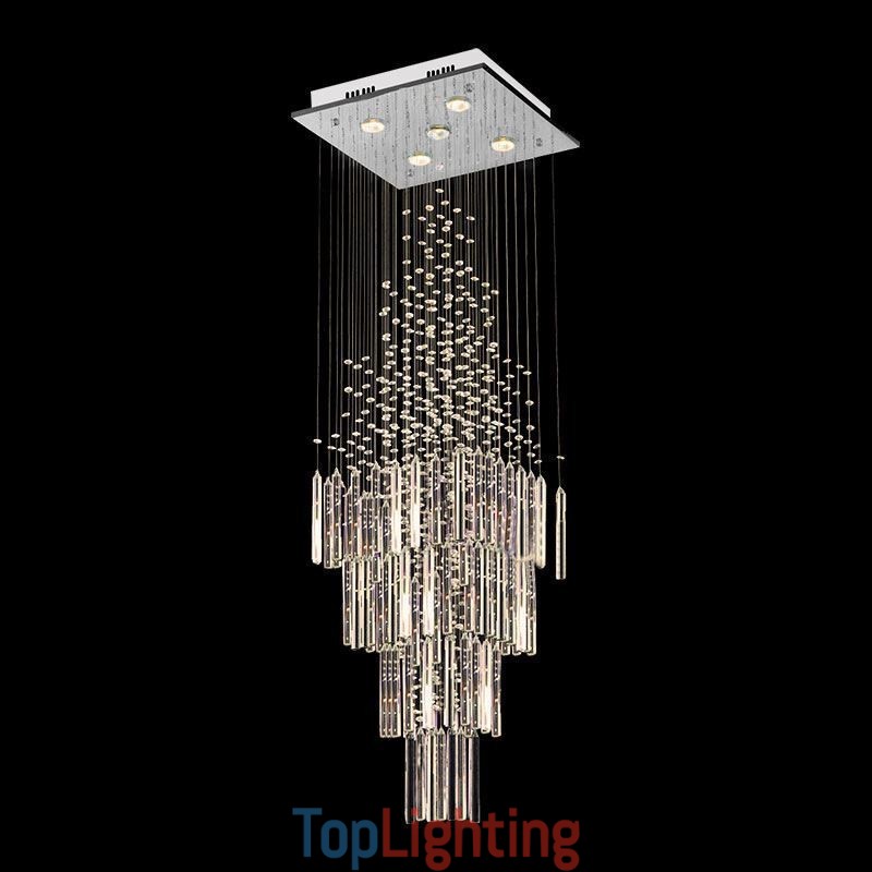 Modern Square Crystal Chandelier Contemporary Elegant Ceiling Light Fixture Duplex Stair