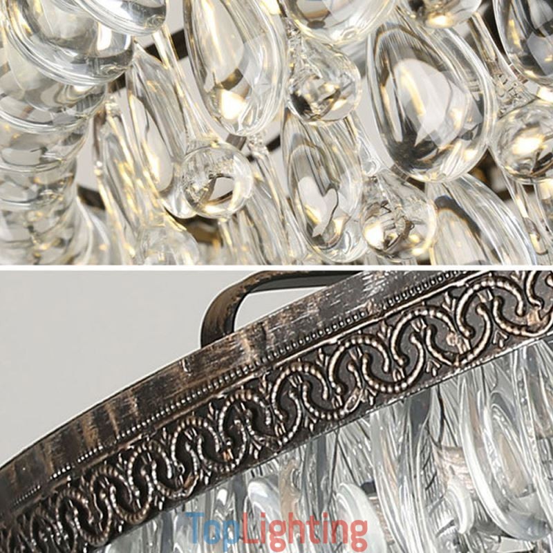 American Crystal Ceiling Light Country Retro Round Pendant Light
