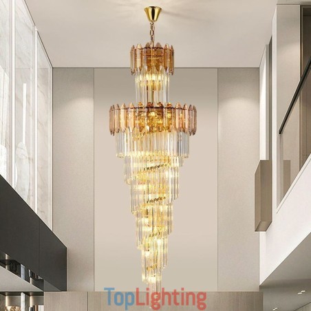 Tapered Crystal Pendant Light Luxury Duplex Decorative Ceiling Light Tapered Crystal Pendant Light Luxury Duplex Decorative Ceiling Light
