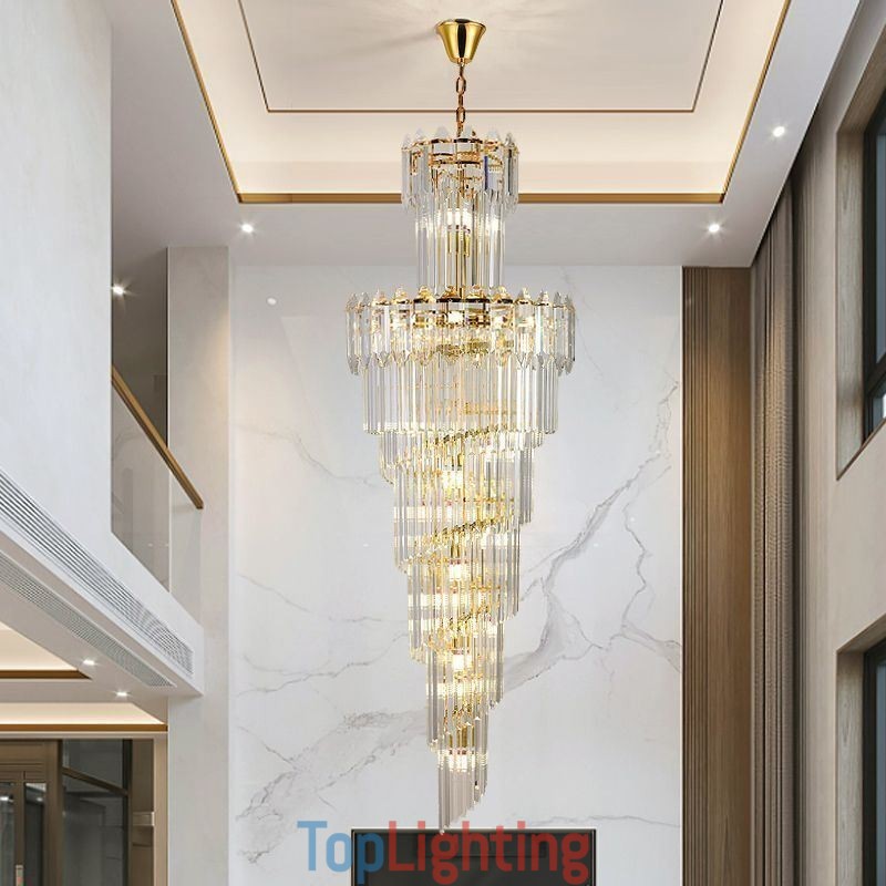 Tapered Crystal Pendant Light Luxury Duplex Decorative Ceiling Light
