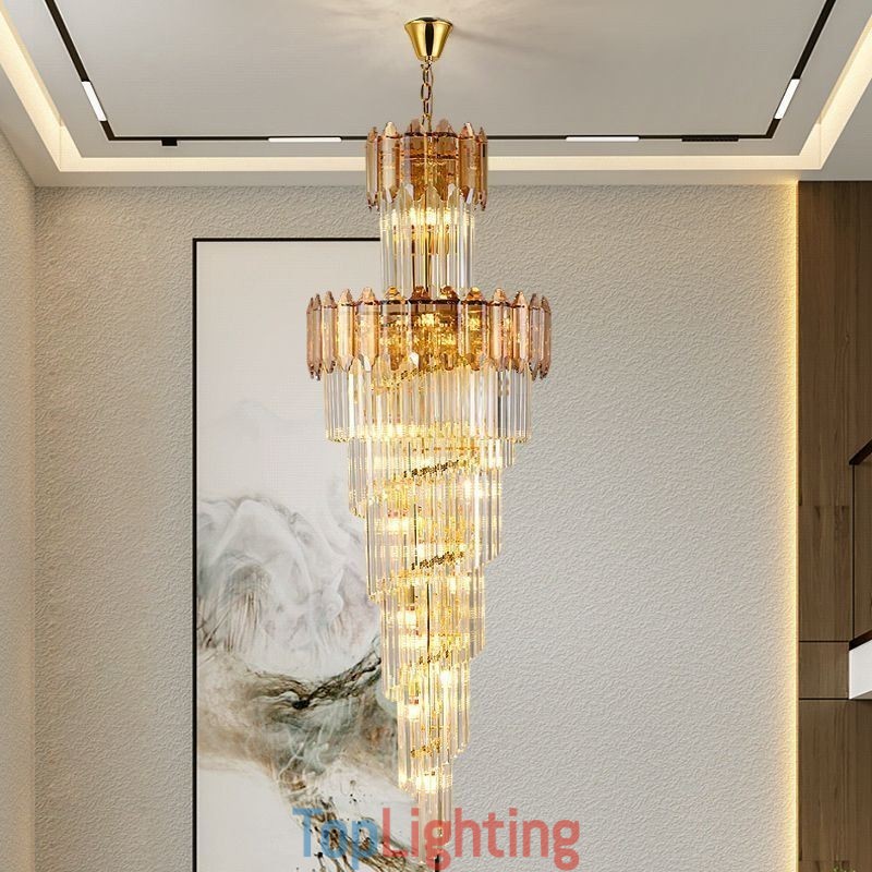 Tapered Crystal Pendant Light Luxury Duplex Decorative Ceiling Light