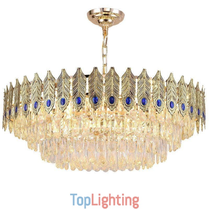 Golden Feather Crystal Pendant Light Duplex Decorative Ceiling Light