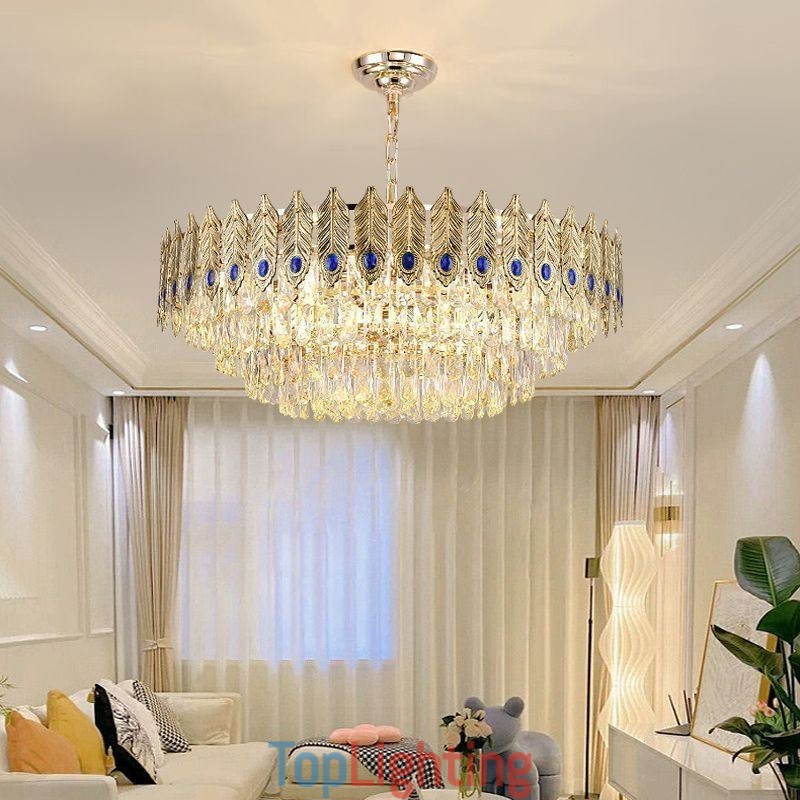 Golden Feather Crystal Pendant Light Duplex Decorative Ceiling Light