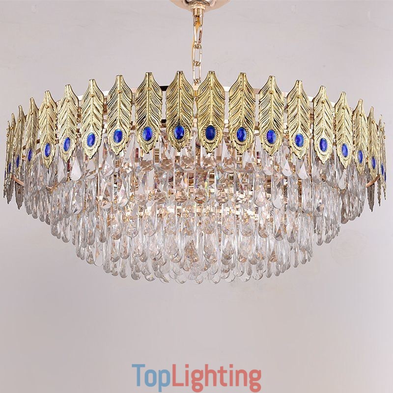 Golden Feather Crystal Pendant Light Duplex Decorative Ceiling Light