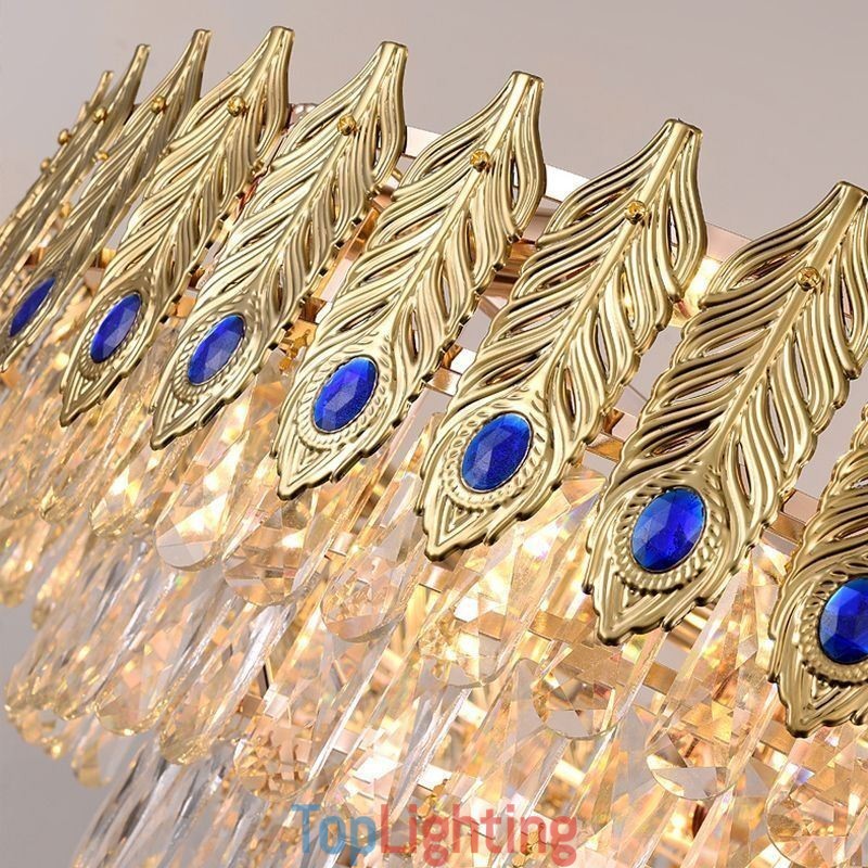 Golden Feather Crystal Pendant Light Duplex Decorative Ceiling Light
