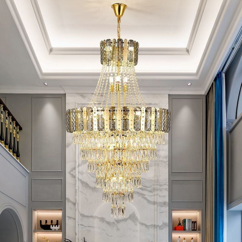 Tapered Crystal Pendant Light Exquisite Duplex Decorative Ceiling Light