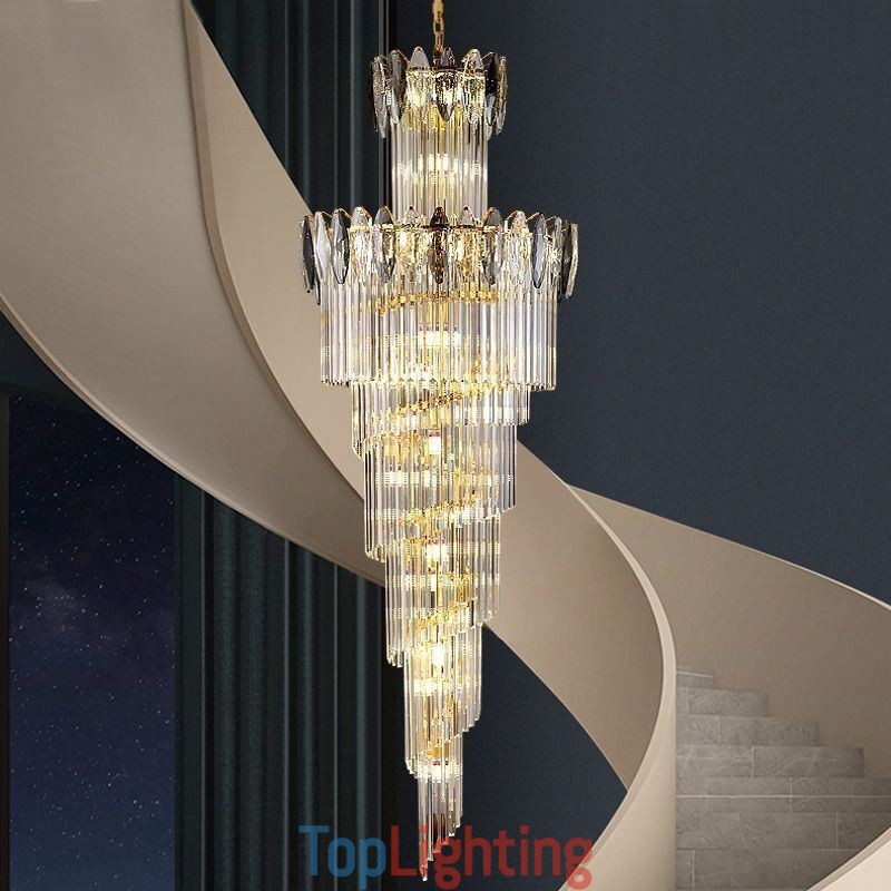 Crystal Pendant Light Duplex Tapered Decorative Ceiling Light 70cm