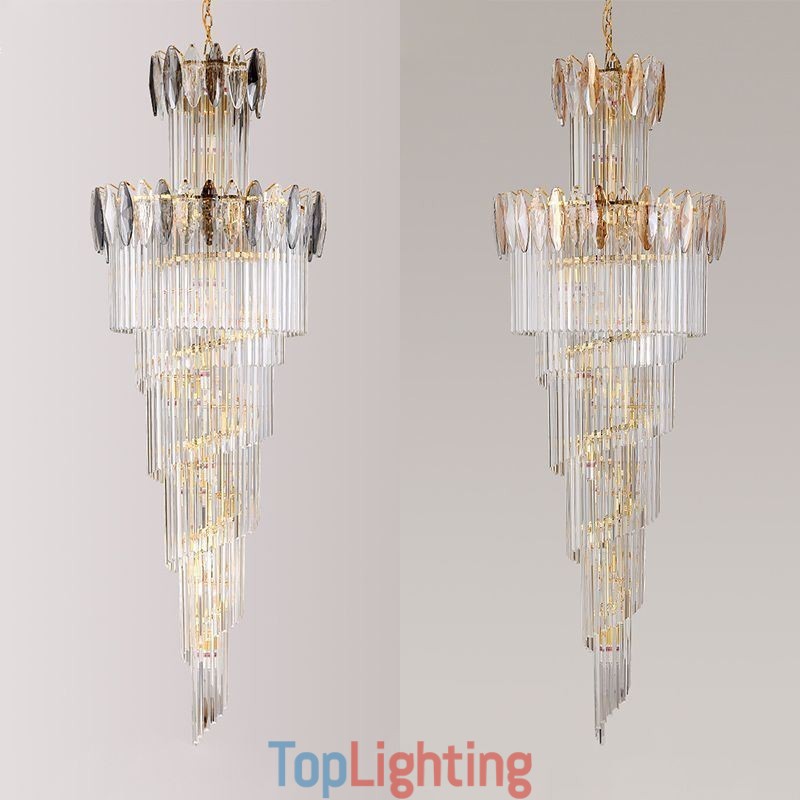 Crystal Pendant Light Duplex Tapered Decorative Ceiling Light 70cm