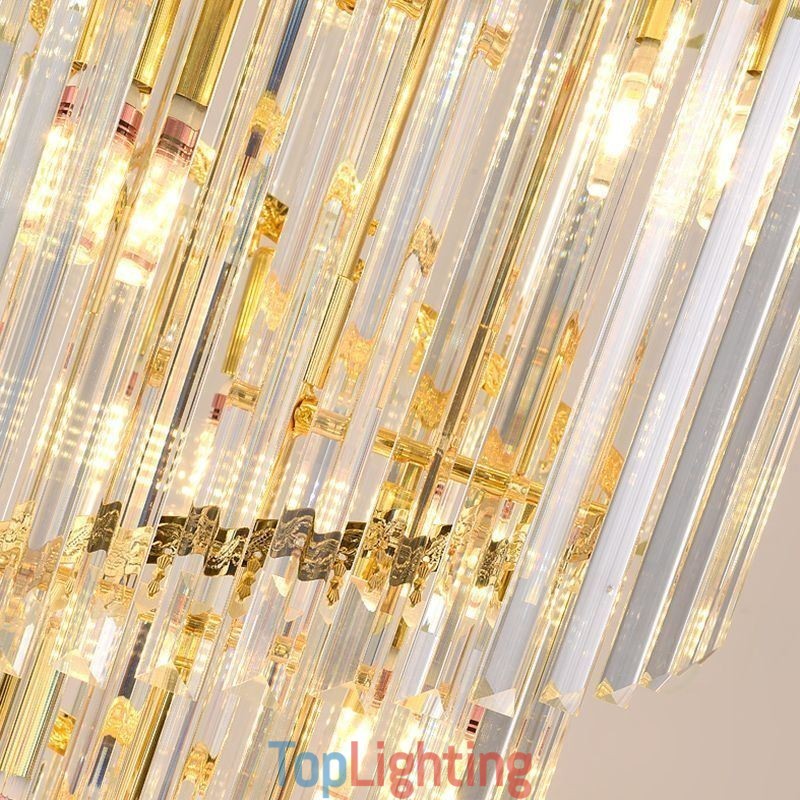 Crystal Pendant Light Duplex Tapered Decorative Ceiling Light 70cm