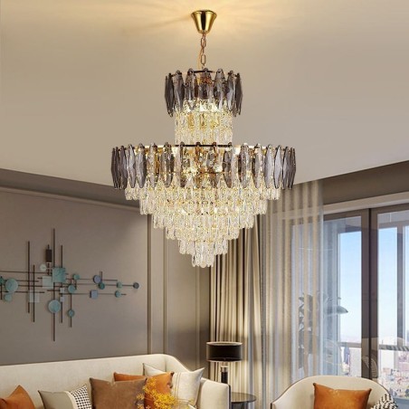 Tapered Crystal Pendant Light Duplex Decorative Ceiling Light 80cm Tapered Crystal Pendant Light Duplex Decorative Ceiling Light 80cm
