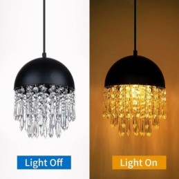 Crystal Pendant Tassel Ceiling Light Black Pot Lid Lampshade