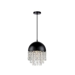 Crystal Pendant Tassel Ceiling Light Black Pot Lid Lampshade