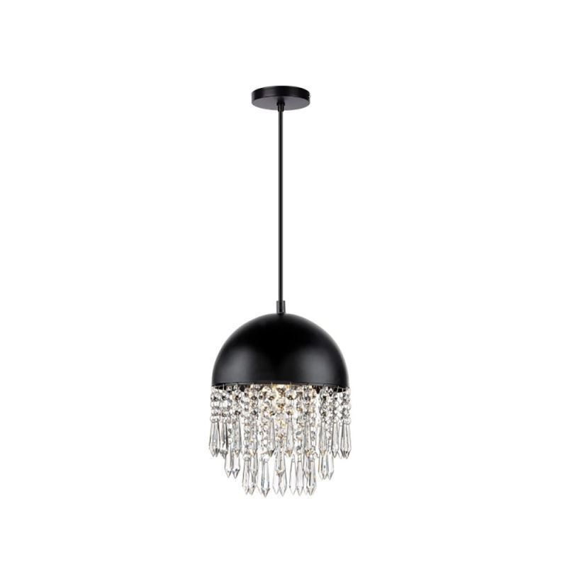 Crystal Pendant Tassel Ceiling Light Black Pot Lid Lampshade