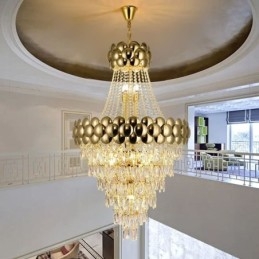 Crystal Pendant Light Electroplated Gold Duplex Luxury Decrative Ceiling Lamp 80cm
