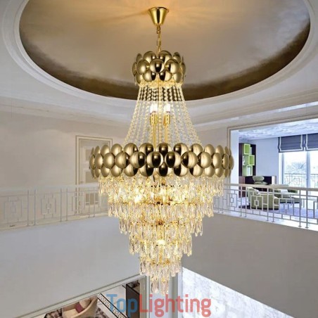 Crystal Pendant Light Electroplated Gold Duplex Luxury Decrative Ceiling Lamp 80cm