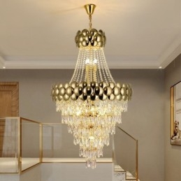Crystal Pendant Light Electroplated Gold Duplex Luxury Decrative Ceiling Lamp 80cm