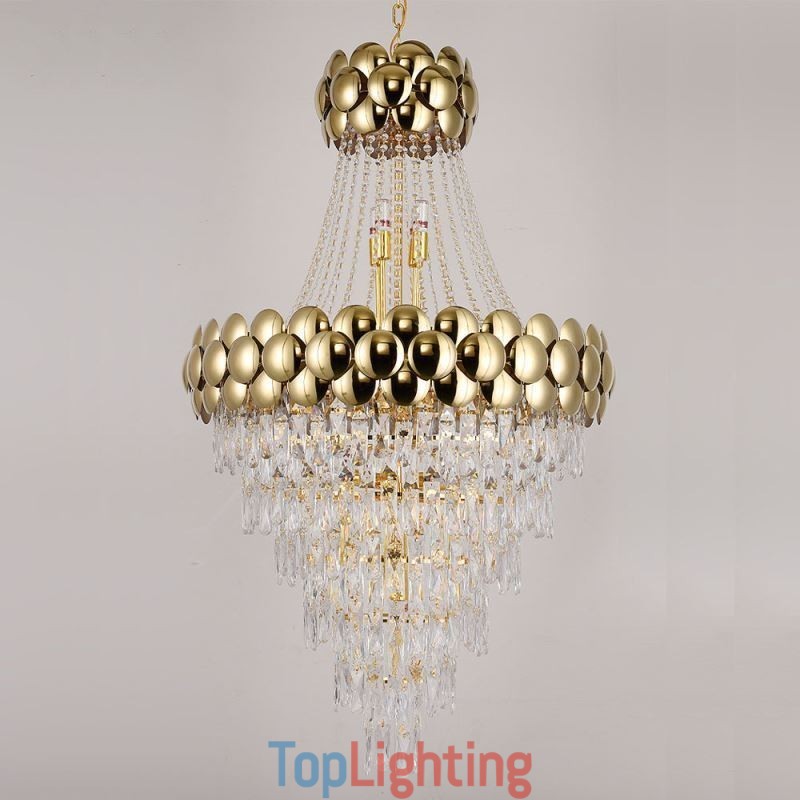 Crystal Pendant Light Electroplated Gold Duplex Luxury Decrative Ceiling Lamp 80cm
