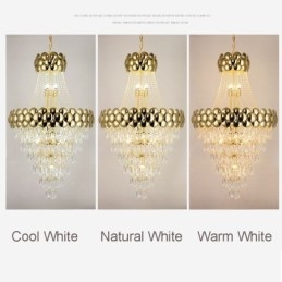 Crystal Pendant Light Electroplated Gold Duplex Luxury Decrative Ceiling Lamp 80cm