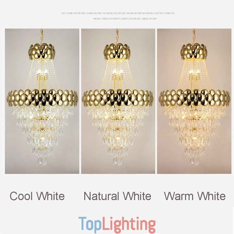 Crystal Pendant Light Electroplated Gold Duplex Luxury Decrative Ceiling Lamp 80cm