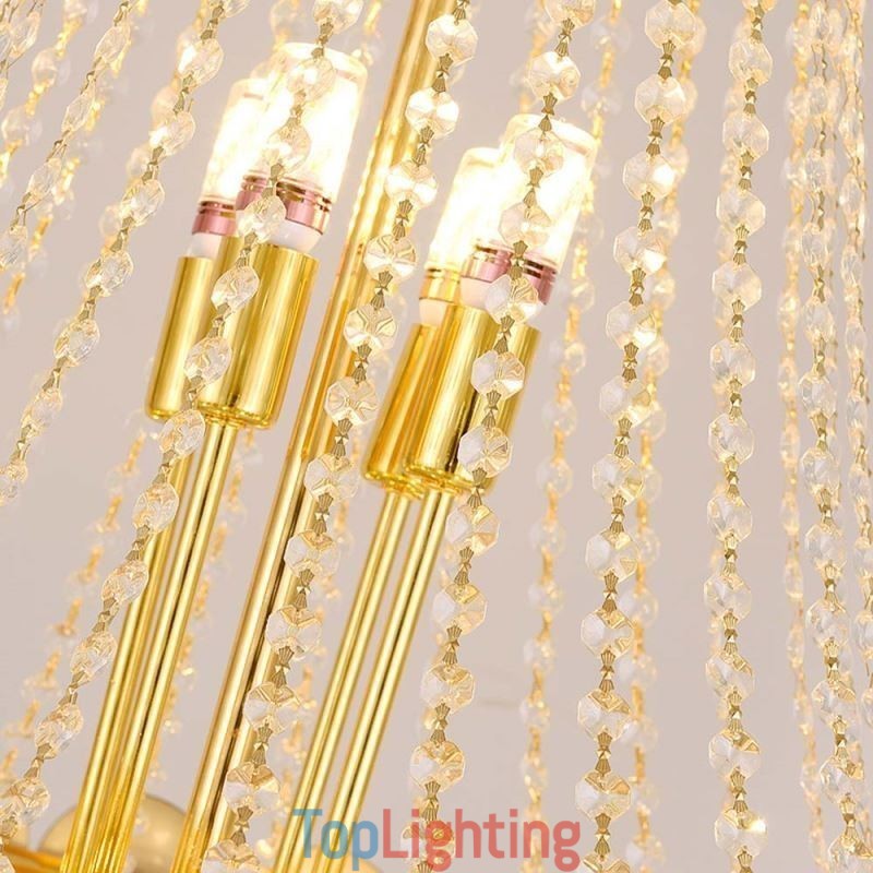 Crystal Pendant Light Electroplated Gold Duplex Luxury Decrative Ceiling Lamp 80cm