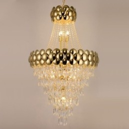 Crystal Pendant Light Electroplated Gold Duplex Luxury Decrative Ceiling Lamp 80cm